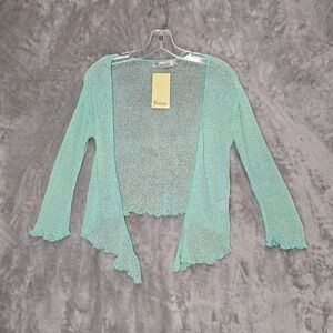 Mermaidcore Cardigan Women OS Mint Green Open Front Sheer Knit Waterfall Ruffle